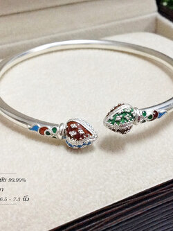 กำไลเงินแท้ 99.9% กำไลหัวใจลงยา งานสุโขทัย