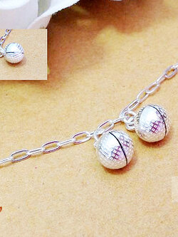 สร้อยข้อเท้าเงินแท้ ห้อยตุ้งติ้งกระดิ่งลาย 2 ลูก (พร้อมกระดิ่งตรงตะขอ 1 ลูก) หนา 1.2 มิล