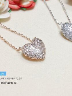 สร้อยเงินแท้พร้อมจี้ จี้หัวใจประดับเพชร cz งานสวยละเอียด สีขาว และ pinkgold