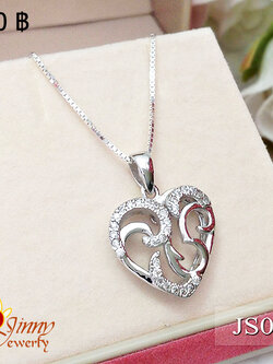 จี้เงินแท้ รูปหัวใจฉลุฝังแบบจิกเพชร cz