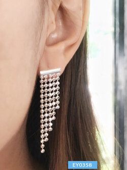 ต่างหูเงินแท้ 92.5% ต่างหูระย้า สร้อยลายบอลตัดลาย (ตัวเรือนเงินแท้)