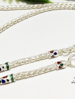 สร้อยเงินแท้ ห้อยพระ 5 องค์ ลายหางกระรอก ลงยา (งานไทย)