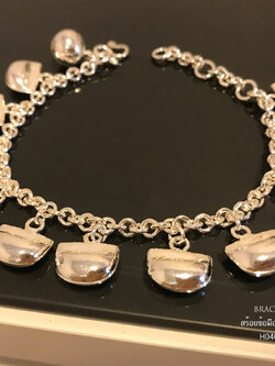 สร้อยข้อมือเงินแท้ 92.5% ลายโซ่กลม ร้อยตุ้งติ้งกระเป๋าเงิน 11 ชิ้น ห้อยกระดิ่ง 1 ลูก งานน่ารักๆ (งานไทย)