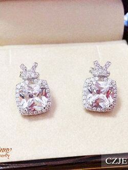 ต่างหูเงินแท้ ประดับเพชร cz ตัวเรือนทำด้วยเงินแท้