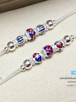 สร้อยข้อมือเงินแท้ แบบลงยาตรงกลาง และตรงหัวสร้อย