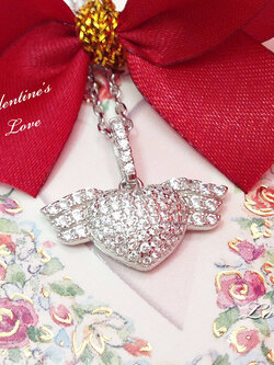 สร้อยเงินแท้ 92.5% สร้อยพร้อมจี้ จี้หัวใจมีปีก ประดับเพชร cz สวยมากๆ เล่นแสงได้ดี