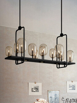 โคมไฟแชนเดอเรีย โครงเหล็กยาวสีดำ โป๊ะแก้ว Bubble สไตล์ Europe Modern [XS1101-1]