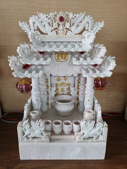 ตีจู้เอี๊ยะ ตีจู้หินอ่อน 16นิ้ว ตอง888 4เสา 5หลังคา 8ปลา 8หงส์ 8มังกร หินอ่อนขาว