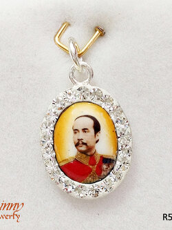 จี้เงินแท้ ร.5 พื้นหลังสีเหลืองประดับเพชร cz รอบวง