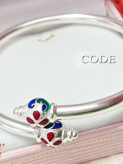 กำไลข้อมือเงินแท้ งานลงยาสีแดง น้ำเงิน และเขียว ความหนา 2.0 มิล