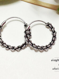 ต่างหูเงินแท้ 92.5% ต่างหูห่วงกลม รมดำ แบบล็อค