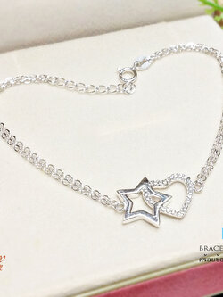 สร้อยข้อมือเงินแท้ ร้อยหัวใจดาว ประดับเพชร cz