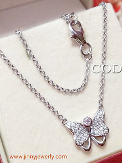 สร้อยคอเงิน พร้อมจี้ผีเสื้อประดับเพชร CZ หนา 1.2 มิล งานละเอียดเกรดจิวเวลรี่