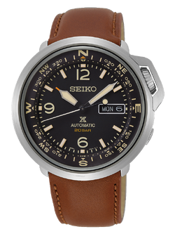 Karnvera Shop นาฬิกาข้อมือผู้ชาย SEIKO Prospex Automatic Series Compass Brown Leather Sports Watch SRPD31K1