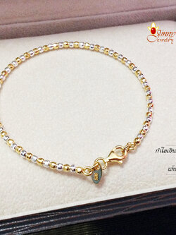 กำไลเงินแท้ 2 กษัตริย์ ลายบอลตัดลาย(ตัวเรือนเงินแท้) ชุบหนา 1 ไมครอน