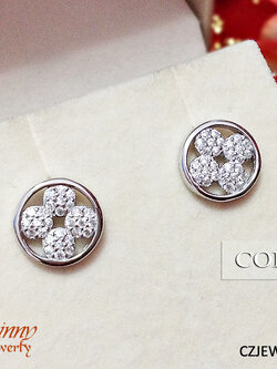 ต่างหูเงินแท้ ประดับเพชร cz งานฝังละเอียด เกรดจิวเวลรี่