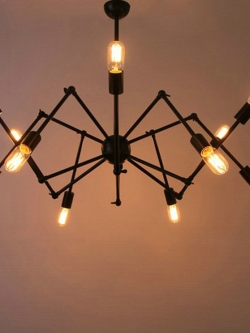 โคมไฟระย้าเหล็กทรงแมงมุม 12 ขา สีดำ สไตล์ Loft American
