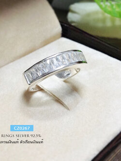แหวนเงินแท้ 92.5% ประดับเพชร cz - สีขาว