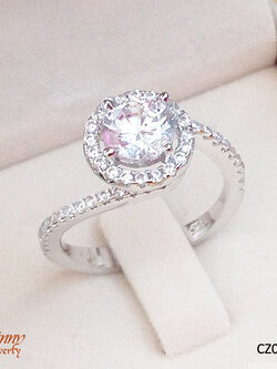 แหวนเงินแท้ หัวชู ล้อมเพชร cz หุ้มแบบ 4 หนามเตย งานสวย