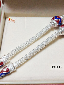 สร้อยเงินแท้ 92.5% สร้อยห้อยพระ 1 องค์ ลายสี่เสาลงยา สีน้ำเงิน แดง (สร้อยงานไทย)