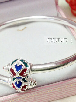 กำไลข้อมือเงินแท้ งานลงยาสีแดง น้ำเงิน และเขียว ความหนา 2.0 มิล