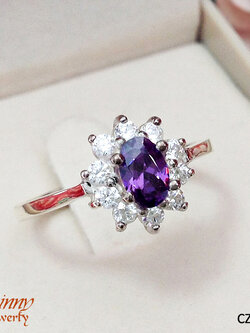 แหวนเงินแท้ 92.5% ประดับพลอยสีม่วง เพชร cz รอบวงแหวน สวยมากๆ รับประกันเงินแท้