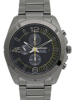Seiko Solar Automatic Watch with Chronograph Black Dial Black Bracelet Silver Plated Steel SSC217P1