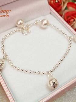 สร้อยข้อมือเงินแท้ สำหรับเด็ก ห้อยกระดิ่งแบบลาย 5 ลูก หนา 1.2 มิล