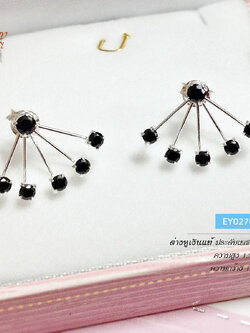 ต่างหูเงินแท้ 92.5% แบบก้านเสียบ ประดับเพชร cz สีนิล-ดำ งานน่ารักๆ เล่นแสงดีมากๆ (เรือนเงินแท้)