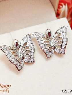 ต่างหูเงินแท้ รูปผีเสื้อ ประดับเพชร cz งานจิวเวลรี่