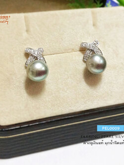 ต่างหูเงินแท้ มุกแท้เกรด A(มุกน้ำจืดแท้) เรือนเงินแท้ ประดับเพชร cz