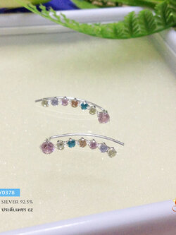 ต่างหูเงินแท้ 92.5% ต่างหูแบบเกี่ยว - แนบใบหู ประดับเพชร cz หลากสี