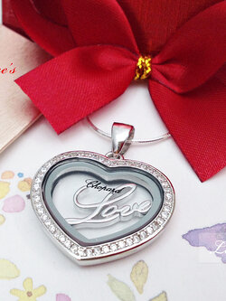 จี้เงินแท้ งานแบรนด์ Chopard จี้หัวใจ Love ด้านข้างประดับเพชร cz รอบหัวใจ