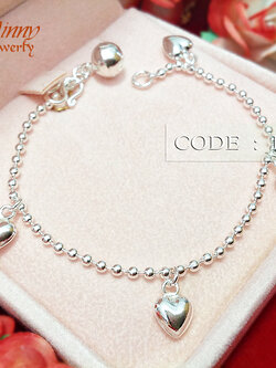 สร้อยข้อมือเงินแท้ 92.5% สำหรับเด็ก ลายบอล ห้อยหัวใจเกลี้ยง