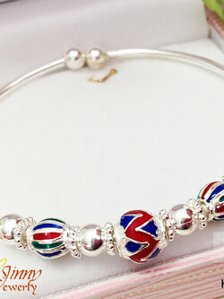 กำไลข้อมือเงินแท้ งานลงยาสีแดง น้ำเงิน และเขียว ความหนา 1.5 มิล