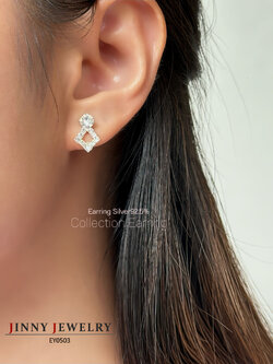 ต่างหูเงินแท้ 92.5% ประดับเพชร cz สีขาว งานน่ารักๆ เพชรเล่นแสงดีมาก (ก้านเสียบเงินแท้)