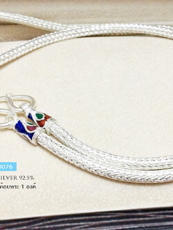 สร้อยเงินแท้ ห้อยพระ 1 องค์ ลายหกเสา ลงยา สีแดง น้ำเงิน เขียว (งานไทย)