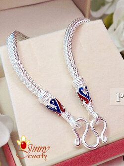 สร้อยคอเงินแท้ 92.5% ลายสี่เสา/เปีย สร้อยลงยา ตรงที่หุ้มห่วง สี น้ำเงิน แดง หนัก 3 สลึง - 1.2 บาท (สร้อยงานไทย) 2.0 มิล