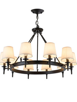 โคมไฟระย้าเหล็กทรงกลมโป๊ะผ้าทรงดอกเห็ดสไตล์อเมริกันโมเดิร์น [6050]