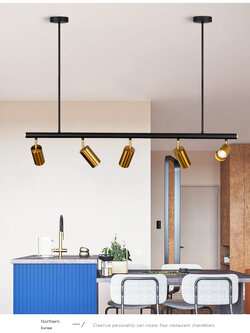 โคมไฟแทรคไลท์แบบคานยาวสีดำมีขาเหล็กแขวนเพดานกระบอกโคมสีทอง [BD040-Gold]