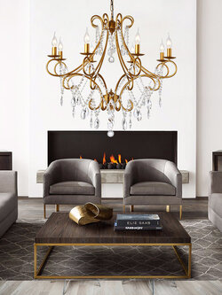 โคมไฟระย้าสไตล์อเมริกันเหล็กดัดแท่งเทียนตกแต่งคริสตัล [D6659]