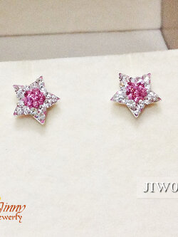 ต่างหูเงินแท้จิ๋ว รูปดาวขาว ชมพู ประดับพลอย