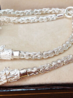 สร้อยเงินแท้ ลายดอกมะพร้าว ห้อยพระ 3 องค์ หนา 3.0 มิล