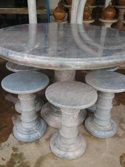 โต๊ะหินอ่อนทรงกลม ขนาด 110 ซม เก้าอี้ 5ตัว