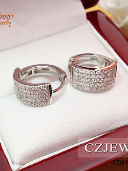 ต่างหูเงินแท้ ประดับเพชร cz เรียง 5 แถว งานแบบละเอียด