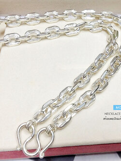 สร้อยเงินแท้ ห้อยพระ 1 องค์ ลายโซ่ตัดลาย (สร้อยงานไทย)