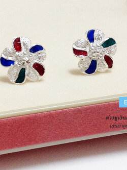 ต่างหูเงินแท้ 92.5% ต่างหูดอกไม้ลงยา