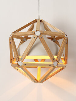 โคมไฟแขวนเพดานไม้ทรง 6 เหลี่ยม ซ้อนโป๊ะโคมสีขาวสไตล์มินิมอล [JY-065]