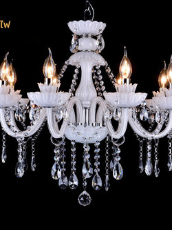 โคมไฟแชนเดอเรีย คริสตัล แก้วโทนสีขาวสไตล์ European ไฟ 8 ดวง [HQ9020-8]