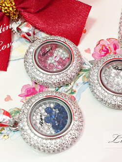 จี้เงินแท้ งานแบรนด์ Chopard พลอย 3 สี ชมพู ขาว และน้ำเงิน เล่นแสงดีมาก